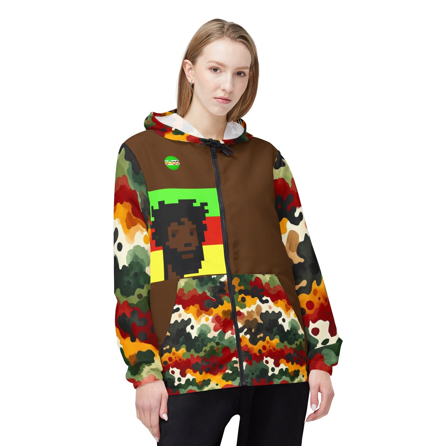 Pixel Portrait Camo Windbreaker Jacket