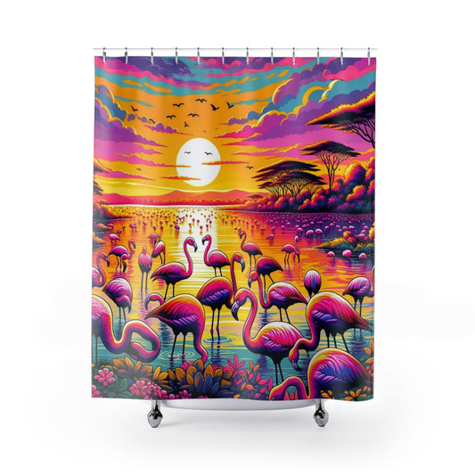 Sunset Flamingoes Shower Curtain