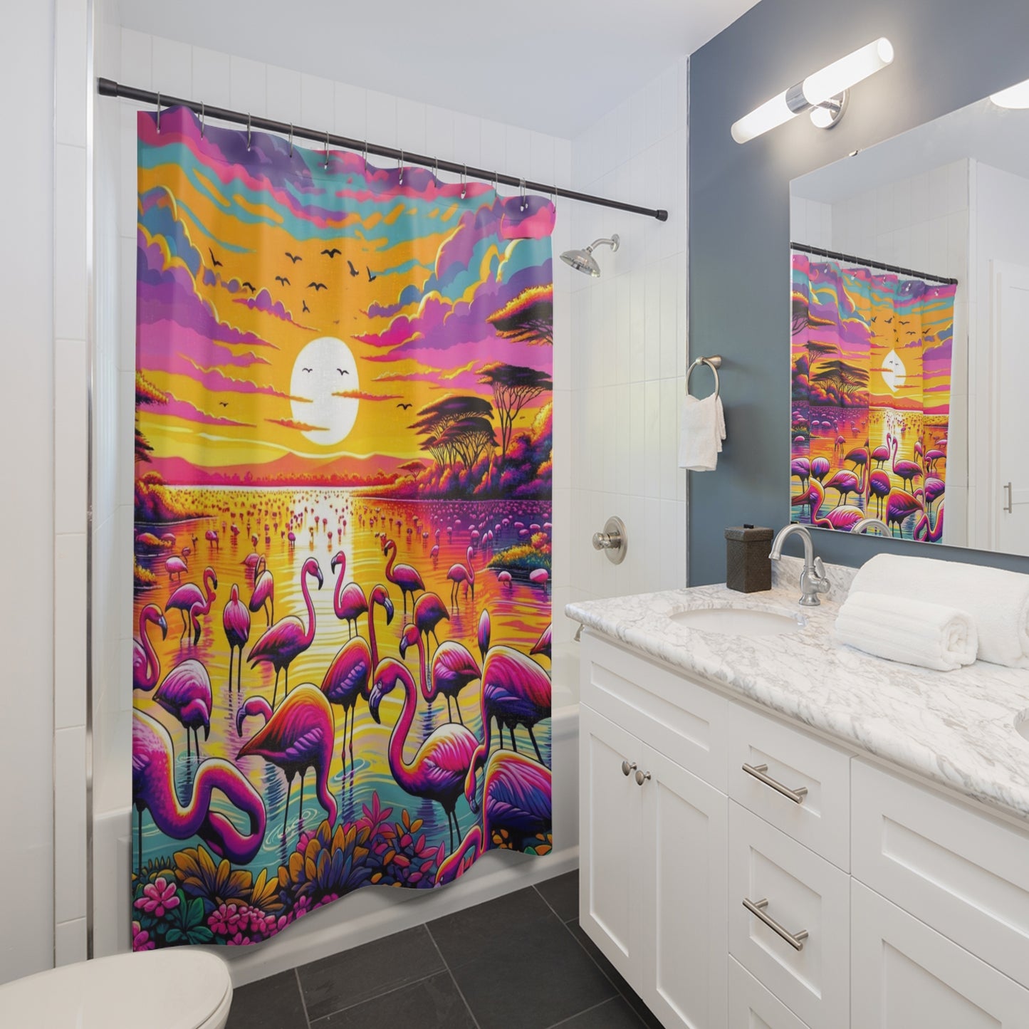 Sunset Flamingoes Shower Curtain